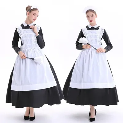 Костюм горничной для косплея, Униформа горничной для косплея, длинное  черно-белое платье для кафе, костюмы на Хэллоуин для женщин | AliExpress