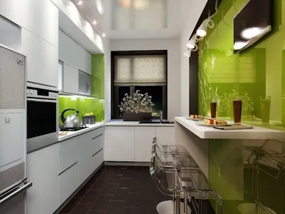 Дизайн узкой кухни с окном - 71 фото