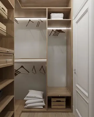 Узкая и длинная гардеробная комната по индивидуальным размерам недорого