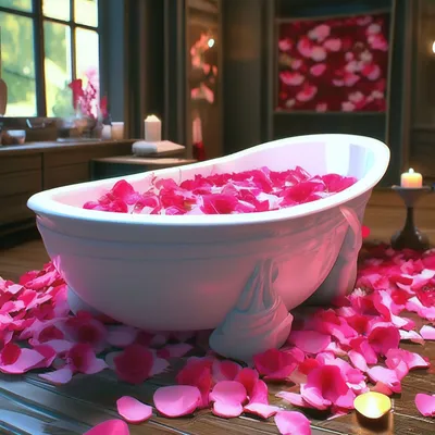 Большая ванна с лепестками роз и …» — создано в Шедевруме