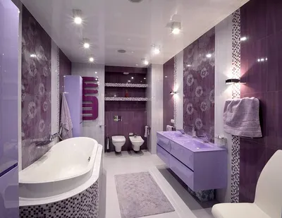 Сиреневый цвет в интерьере ванной комнаты