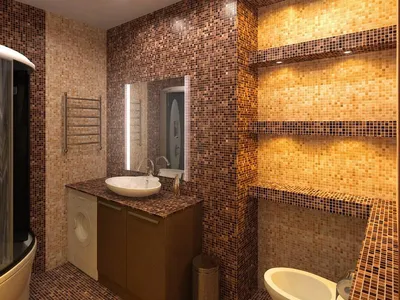 Мозаика в ванной комнате. Укладка мозаичной плитки в сан-узле (м.  Коломенская)