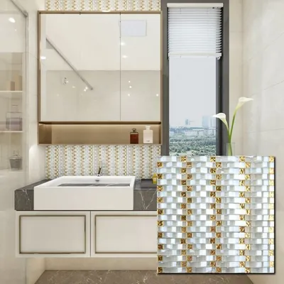 Роскошная ванная комната. Серебряная мозаика в интерьере