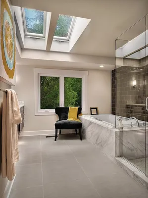 Ванная комната на мансарде в частном жилом доме. В помещении есть всё  необходимое - встроенная ванна, душевая, два умывальника, унитаз и… |  Instagram