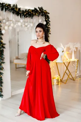 Красное вечернее платье в пол из бархата