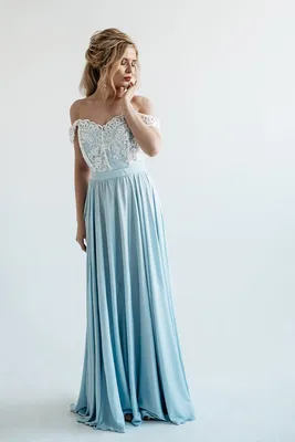 Вечернее платье голубого цвета с корсетом и разрезом на юбке | КУПИТЬ-ПЛАТЬЕ.РУ  - интернет-магазин красивых платьев