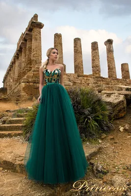 Платье длины макси изумрудное с длинным рукавом DM00206GR купить в  интернет-магазине dreamshowroom.ru