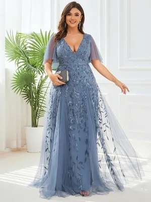 Всегда красивые женские вечерние платья из тюля с пайетками больших  размеров и V-образным вырезом – купить по низким ценам в интернет-магазине  Joom