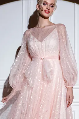 Персиковое платье огранза со съемными рукавами