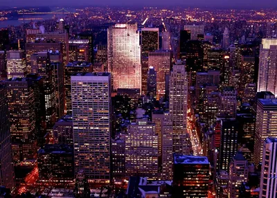 Вечерний Нью-Йорк с высоты 2285 м - фото с вертолёта