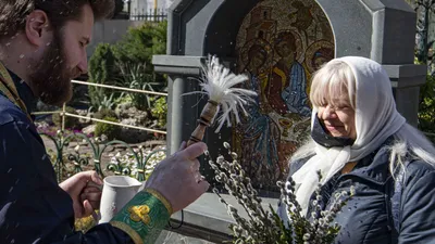 Русская пасхальная открытка начала XX века. Вербное воскресенье