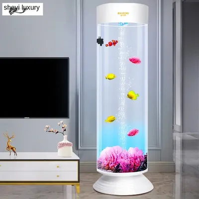 Аквариум TT Luxury Yi для гостиной, маленький цилиндрический аквариум, вертикальный  аквариум для золотой рыбы, меняющий воду экологический пол | AliExpress