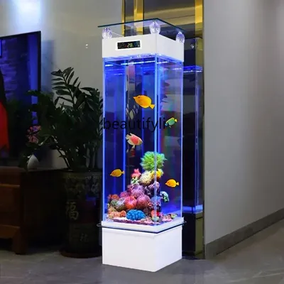 Zq маленький аквариум для гостиной, бытовая сменная вода, прямоугольный  пол, аквариум для рыб, супер белый стеклянный вертикальный | AliExpress