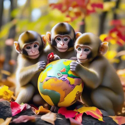 Смешные обезьянки малыши с ГЛОБУСАМИ…» — создано в Шедевруме
