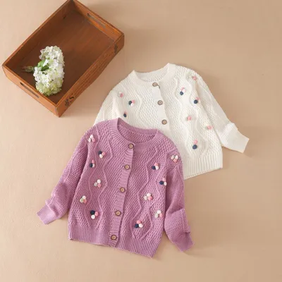 Вязаные Детские свитера для девочек на осень и зиму, кардиган для  новорожденных девочек, пальто, куртка, кардиган для малышей с цветами,  свитер, вязаная одежда для девочек | AliExpress