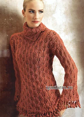 Красно-коричневый шерстяной пуловер со сплошным ажурным узором. Вязание  спицами. Обсуждение на LiveInternet - Российский Сервис Онлайн-Дневников
