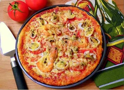 Домашняя пицца с морепродуктами в духовке рецепт с фото пошагово - 1000.menu