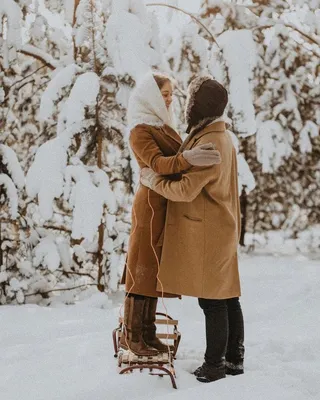 Зимняя фотосессия пары в снежном лесу | Winter photo, Photo sessions, Sled
