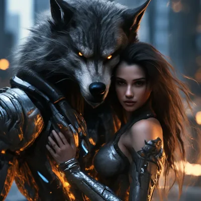 Волк оборотень защищает свою девушку» — создано в Шедевруме