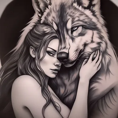 Эскиз тату влюбленный красивый волк-…» — создано в Шедевруме