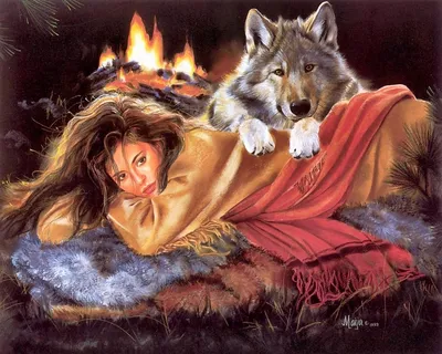 Фотографии Maija волк охраняет девушку Фэнтези