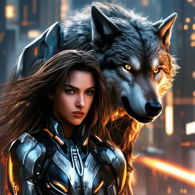 Волк защищает девушку» — создано в Шедевруме