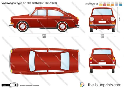 Volkswagen 1600 variant 1964 Cutaway Drawing in High quality