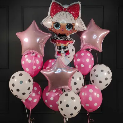 Композиция из шариков с куклой LOL и розовыми звездами купить в Москве -  заказать с доставкой - артикул: №1518