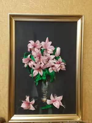 Вышивка лентами Букет с лилиями по картине Виолетты Любимовой, эксклюзивный  курс с поддержкой педагога Екатерины КУБРАК