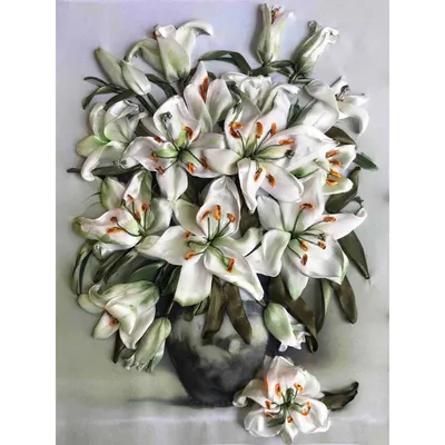 Рисунок для вышивки лентами КАРОЛИНКА Белые лилии - МГ0987979 - оптом  купить в Самаре по недорогой цене в интернет-магазине Стартекс