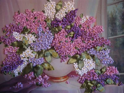 Купить Картина лентами Букет в розовых тонах - Вышивка лентами, лилия,  пион, букет, панно | Букет, Вышитые цветы, Вышивка на шелковых лентах