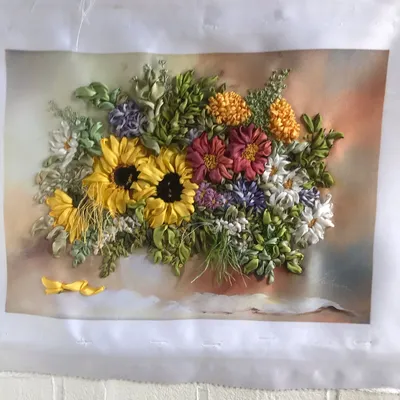 Sunflower embroidered with ribbons - YouTube