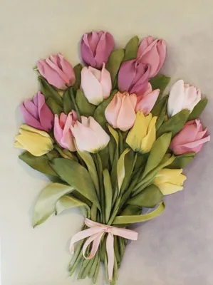 Вышивка лентами тюльпаны фото фотографии