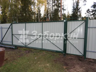 Откатные ворота для дачи из профнастила зеленого цвета Дорхан: купить в  Москве, цена на сайте Ворота-24