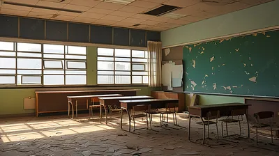 заброшенная школьная комната с несколькими партами, Муниципальная средняя  школа Райдзё Ашибэцу, закрытая Hd фотография фото, стол фон картинки и Фото  для бесплатной загрузки