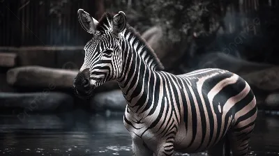 зебра стоит и смотрит в воду, 1 зебра в зоопарке, Hd фотография фото, зебра  фон картинки и Фото для бесплатной загрузки