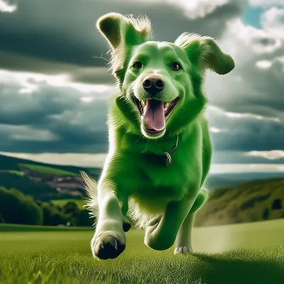 Зеленая собака бежит , пушистые …» — создано в Шедевруме