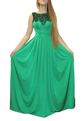 Зеленое платье в пол с кружевом на груди. 259