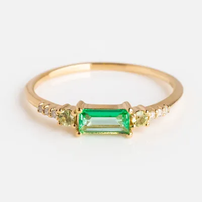 14kt Gold Diamond, Peridot and Green Topaz Belle Ring - La Kaiser