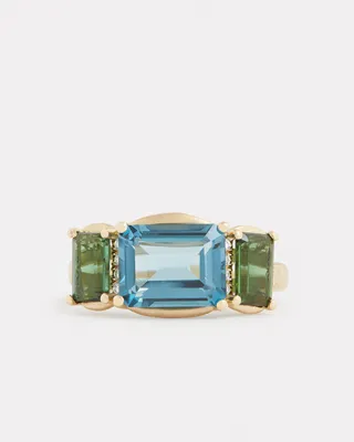 Emerald Cut London Blue Topaz and Green Tourmaline Ring with Diamonds –  Jamie Wolf