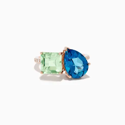 Green Aventurine and Blue Topaz Ring Size 8