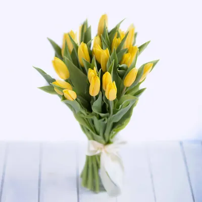 Букет из 15 желтых тюльпанов купить в Краснодаре с доставкой