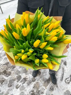 Букет 25 красно-желтых тюльпанов | доставка по Москве и области