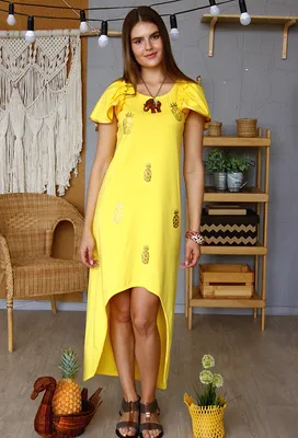 Желтое платье из хлопка, летний сарафан с золотистыми Ананасами