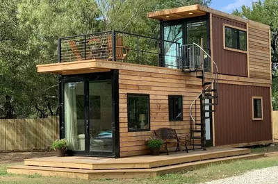 Проект дома-бани из 3-х 20-ти футовых контейнеров с террасой - DOMOKEA