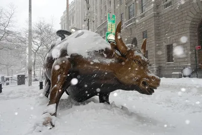 Зима в Нью-Йорке. Улица в снегу - обои на телефон