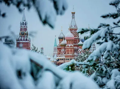Фотографии зимней Москвы ночью - Россия