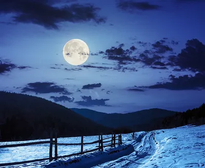 Картинки Горы зимние Природа Небо луны снеге Ночные облачно