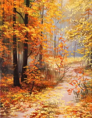 Светлана Курамшина | Картина маслом лесной пейзаж Золотая осень в лесу  (2023) | Available for Sale | Купить картину на ArtsLand