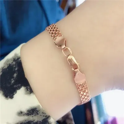 585 Purple Gold Plated 14K Rose Gold Wide Lace Chains Bracelets For Women  Fashion Elegant Luxury Charm Wedding Jewelry